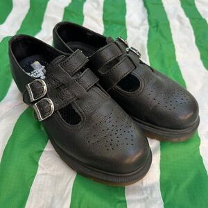 DR MARTENS Mary Jane double buckle black leather